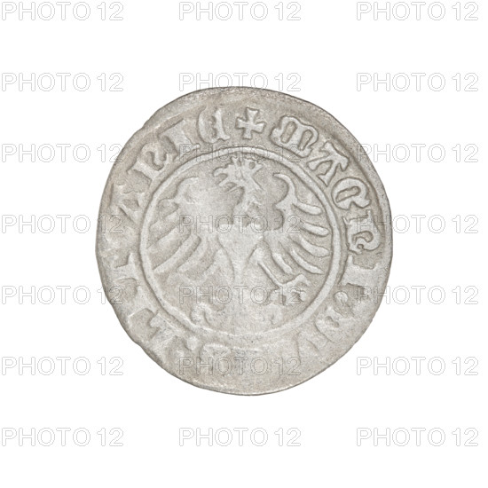 Lithuanian half-grosz, Sigismund I the Old (King of Poland; 1506–1548). Obverse: Pogon (Lithuanian