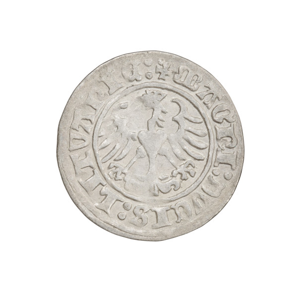 Lithuanian half-grosz, Sigismund I the Old (King of Poland; 1506–1548). Obverse: Pogon (Lithuanian