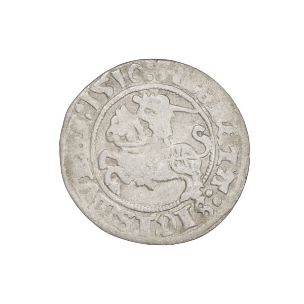 Lithuanian half-grosz, Sigismund I the Old (King of Poland; 1506–1548). Obverse: Pogon (Lithuanian