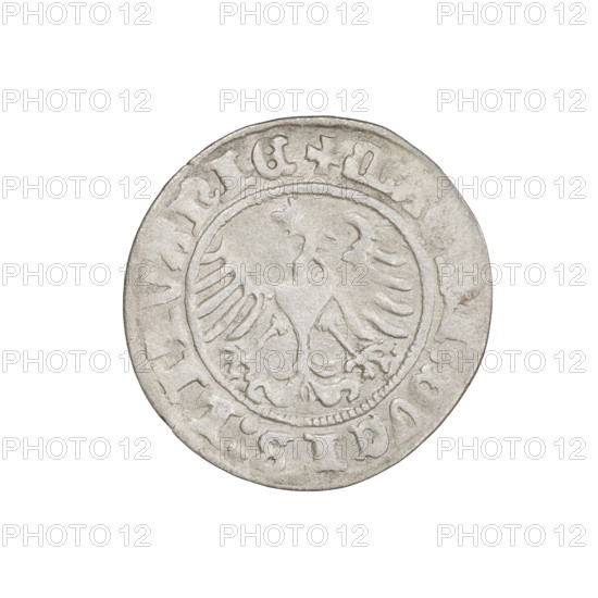 Lithuanian half-grosz, Sigismund I the Old (King of Poland; 1506–1548). Obverse: Pogon (mounted