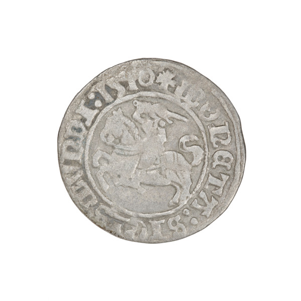 Lithuanian half-grosz, Sigismund I the Old (King of Poland; 1506–1548). Obverse: Pogon (Lithuanian