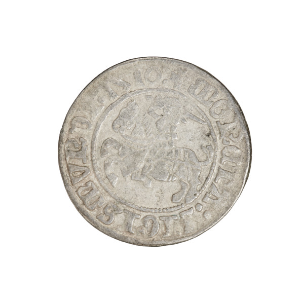 Lithuanian half-grosz, Sigismund I the Old (King of Poland; 1506–1548). Obverse: Pogon (Lithuanian