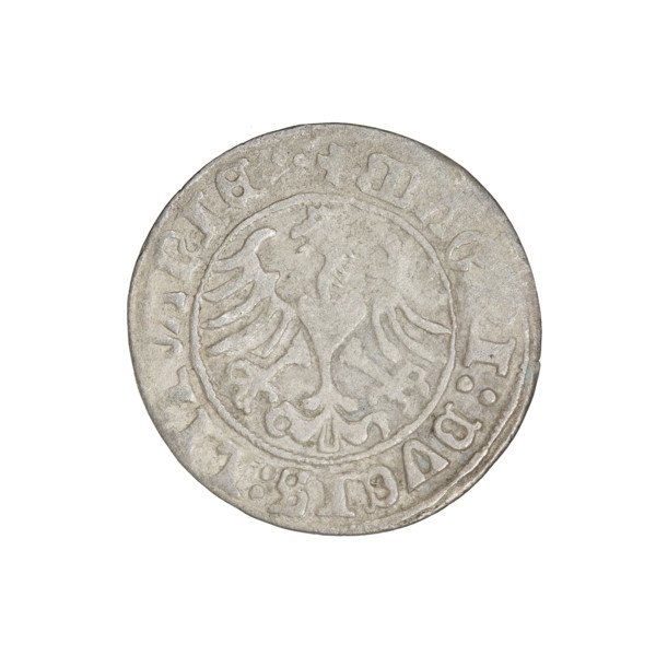 Lithuanian half-grosz, Sigismund I the Old (King of Poland; 1506–1548). Obverse: Pogon (Lithuanian