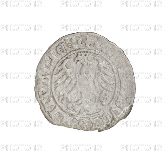 Lithuanian half-grosz, Sigismund I the Old (king of Poland; 1506–1548). Obverse: Pogon (Lithuanian