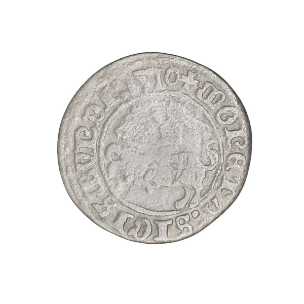 Lithuanian half-grosz, Sigismund I the Old (king of Poland; 1506–1548). Obverse: Pogon (Lithuanian