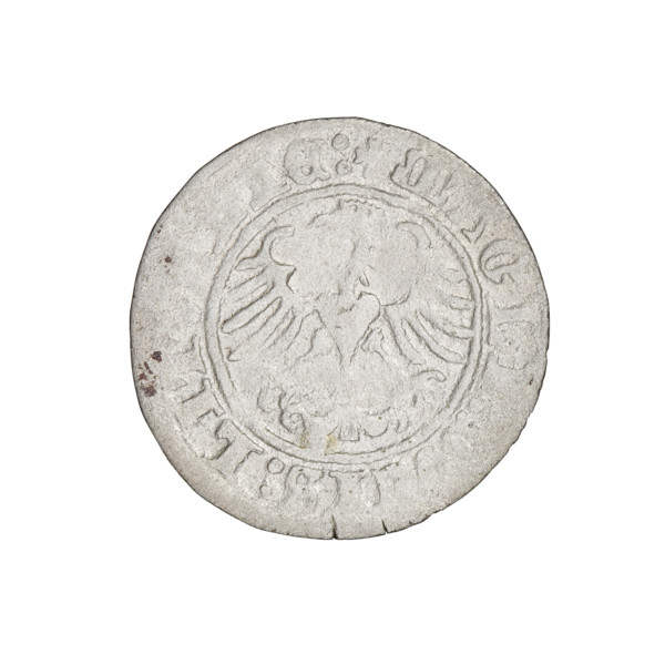 Lithuanian half-grosz, Sigismund I the Old (king of Poland; 1506–1548). Obverse: Pursuer (coat of