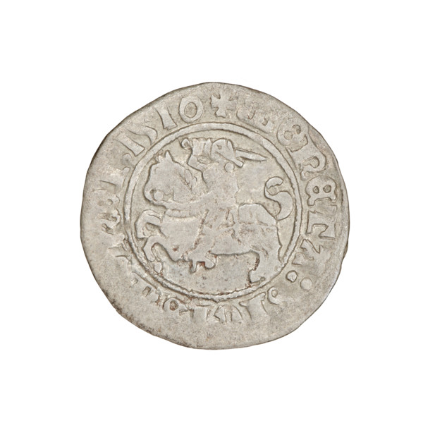 Lithuanian half-grosz, Sigismund I the Old (king of Poland; 1506–1548). Obverse: Pogon (coat of