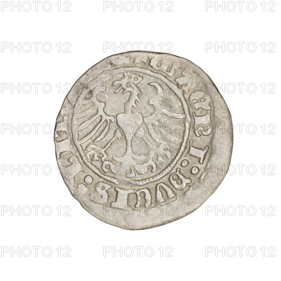 Lithuanian half-grosz, Sigismund I the Old (king of Poland; 1506–1548). Obv.: Pogon (mounted
