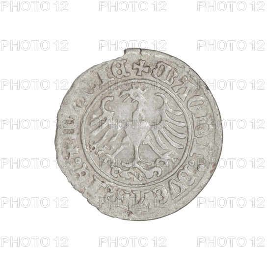 Lithuanian half-grosz, Sigismund I the Old (king of Poland; 1506–1548). Obverse: Pogon (Lithuanian