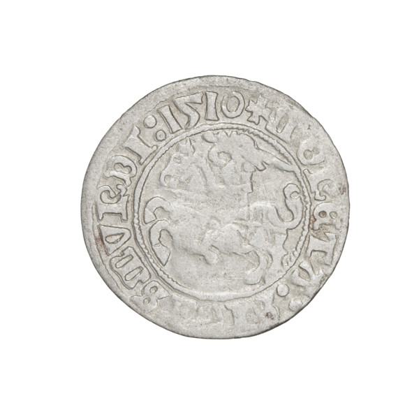 Lithuanian half-grosz, Sigismund I the Old (king of Poland; 1506–1548). Obverse: Pogon (Lithuanian
