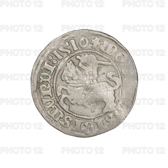 Lithuanian half-grosz, Sigismund I the Old (king of Poland; 1506–1548). Obverse: Pogon (Lithuanian