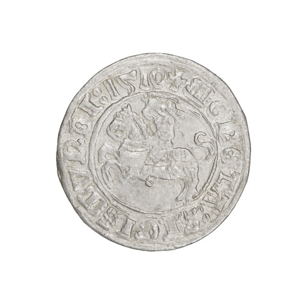 Lithuanian half-grosz, Sigismund I the Old (king of Poland; 1506–1548). Obverse: Pogon (Lithuanian