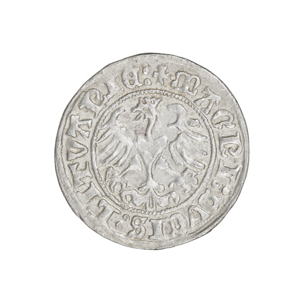 Lithuanian half-grosz, Sigismund I the Old (king of Poland; 1506–1548). Obverse: Pogon (Lithuanian