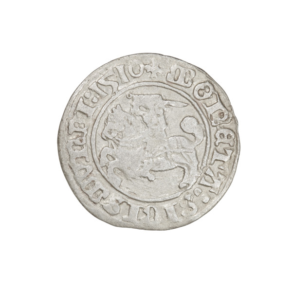 Lithuanian half-grosz, Sigismund I the Old (king of Poland; 1506–1548). Obverse: Pogon (Lithuanian