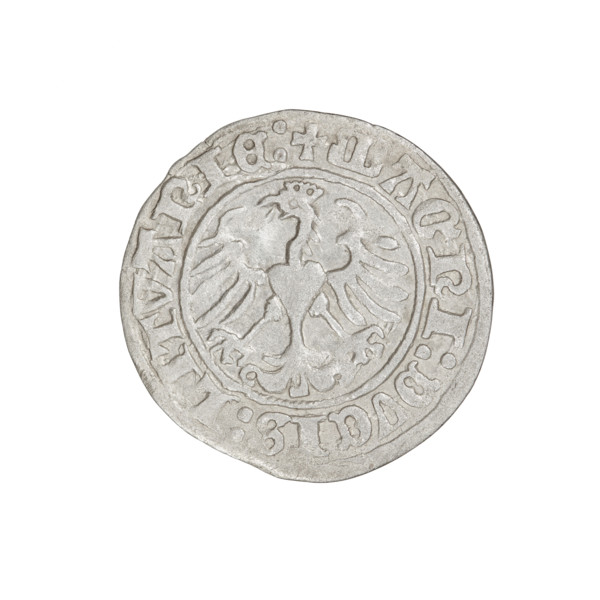 Lithuanian half-grosz, Sigismund I the Old (king of Poland; 1506–1548). Obverse: Pogon (Lithuanian