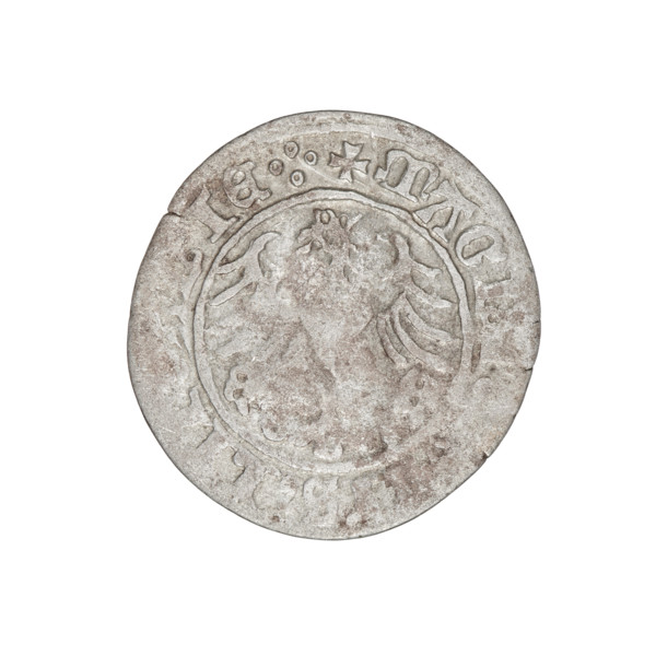 Lithuanian half-grosz, Sigismund I the Old (King of Poland; 1506–1548). Obverse: Pogon (mounted
