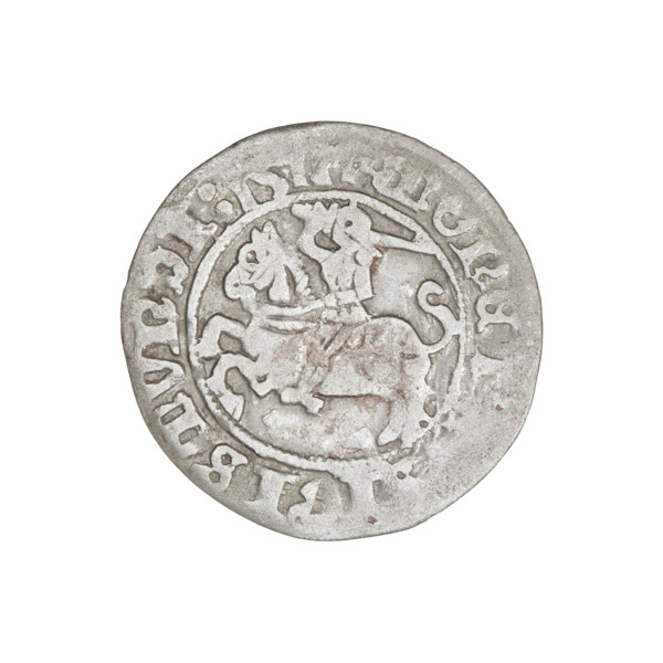 Lithuanian half-grosz, Sigismund I the Old (king of Poland; 1506–1548). Obverse: Pogon turned left;