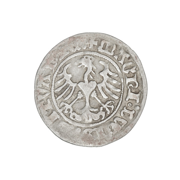 Lithuanian half-grosz, Sigismund I the Old (king of Poland; 1506–1548). Obverse: Pogon (Lithuanian