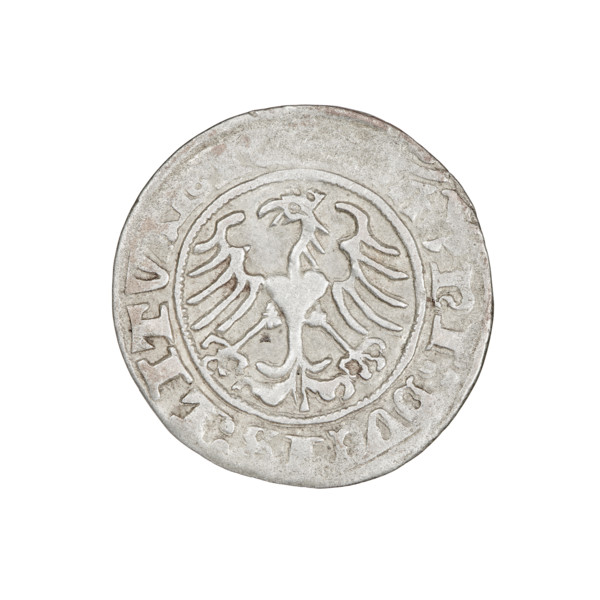 Lithuanian half-grosz, Sigismund I the Old (King of Poland; 1506–1548). Obverse: Pogon (mounted