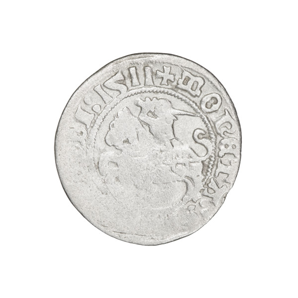 Lithuanian half-grosz, Sigismund I the Old (King of Poland; 1506–1548). Obverse: Pogon (coat of