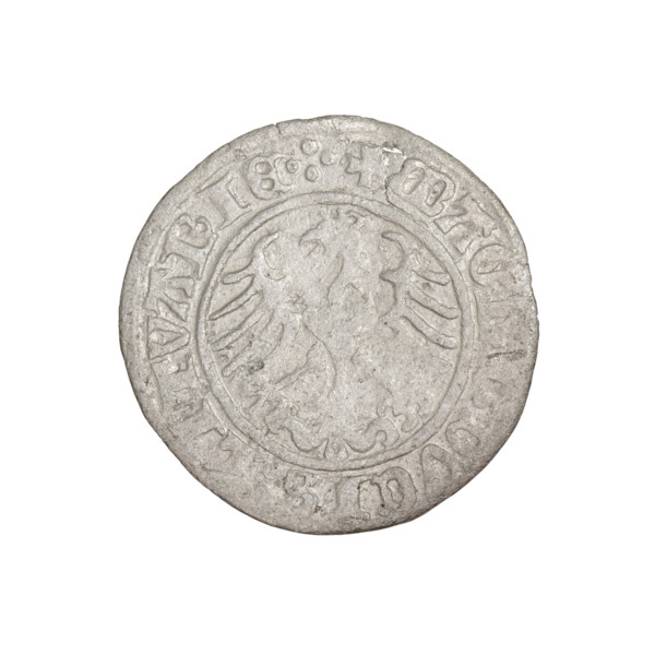 Lithuanian half-grosz, Sigismund I the Old (King of Poland; 1506–1548). Obverse: Pogon (Lithuanian