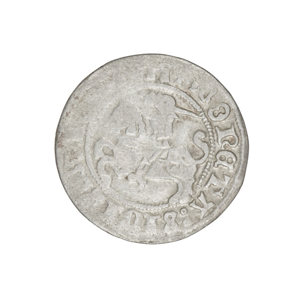 Lithuanian half-grosz, Sigismund I the Old (King of Poland; reign 1506–1548). Obverse: Pogon