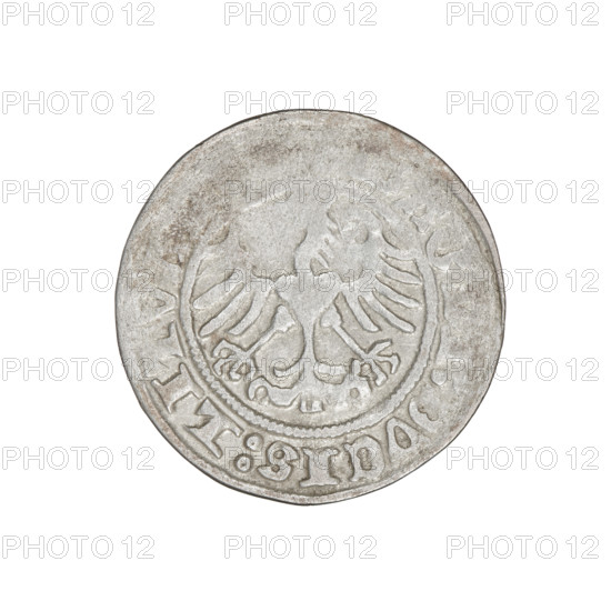 Lithuanian half-grosz, Sigismund I the Old (King of Poland; 1506–1548). Obverse: Pogon (Lithuanian