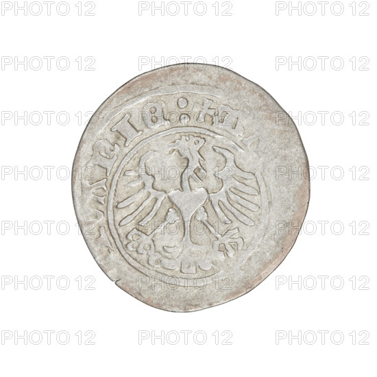 Lithuanian half-grosz, Sigismund I the Old (King of Poland; 1506–1548). Obverse: Pogon (mounted