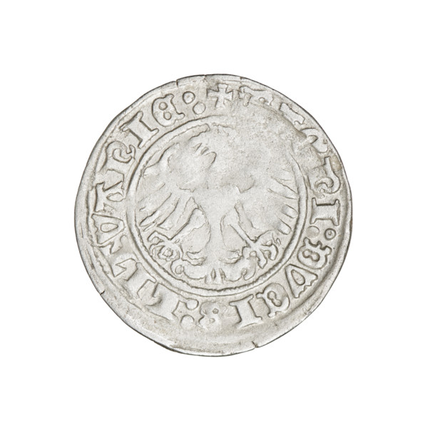 Lithuanian half-grosz, Sigismund I the Old (King of Poland; 1506–1548). Obverse: Pogon (Lithuanian