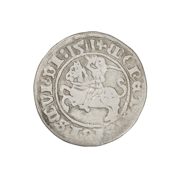 Lithuanian half-grosz, Sigismund I the Old (king of Poland; 1506–1548). Obv.: Pogon (Lithuanian