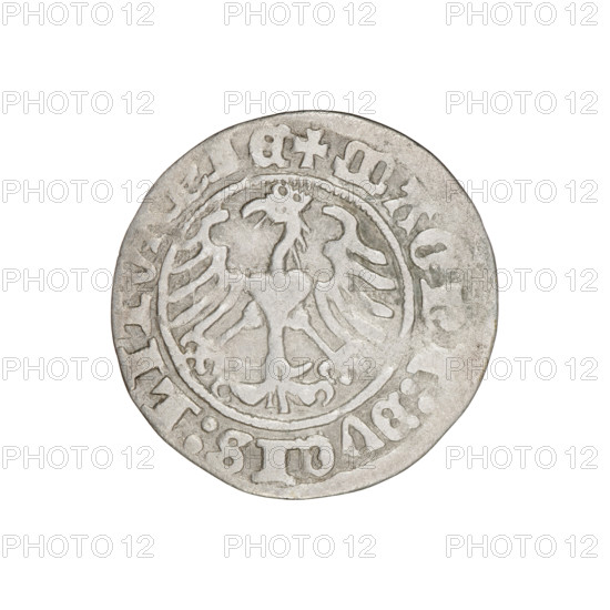 Lithuanian half-grosz, Sigismund I the Old (king of Poland; 1506–1548). Obv.: Pogon turned left; in