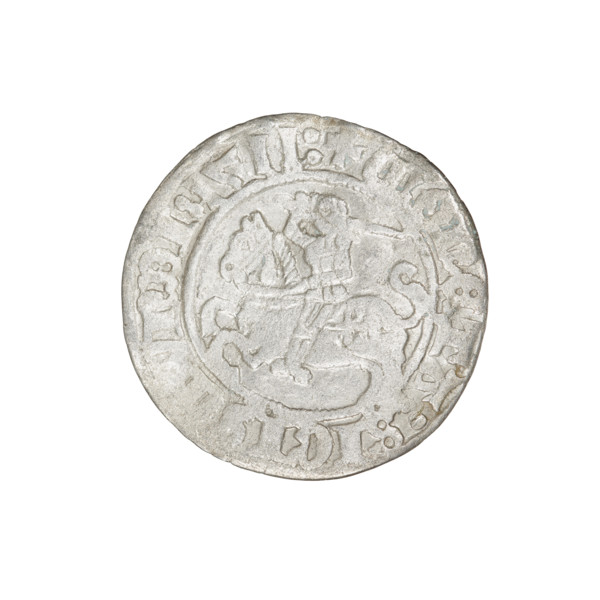 Lithuanian half-grosz, Sigismund I the Old (King of Poland; 1506–1548). Obverse: Pursuer turned