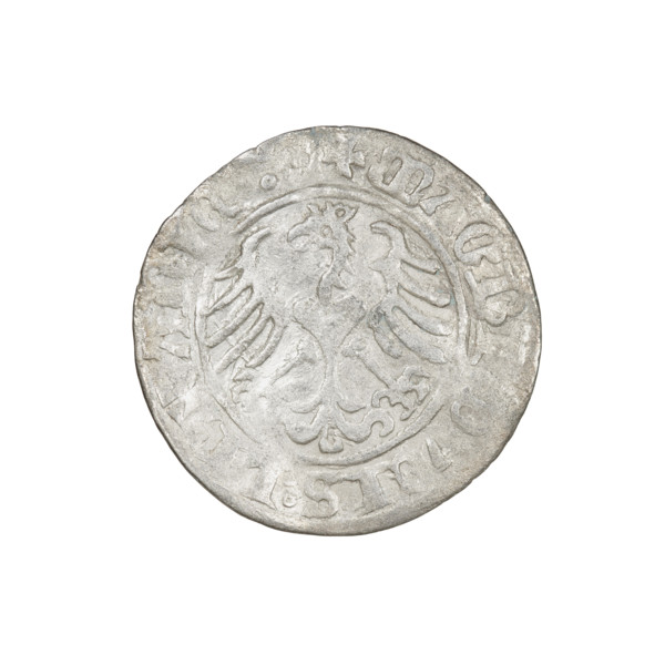 Lithuanian half-grosz, Sigismund I the Old (King of Poland; 1506–1548). Obverse: Pursuer (coat of