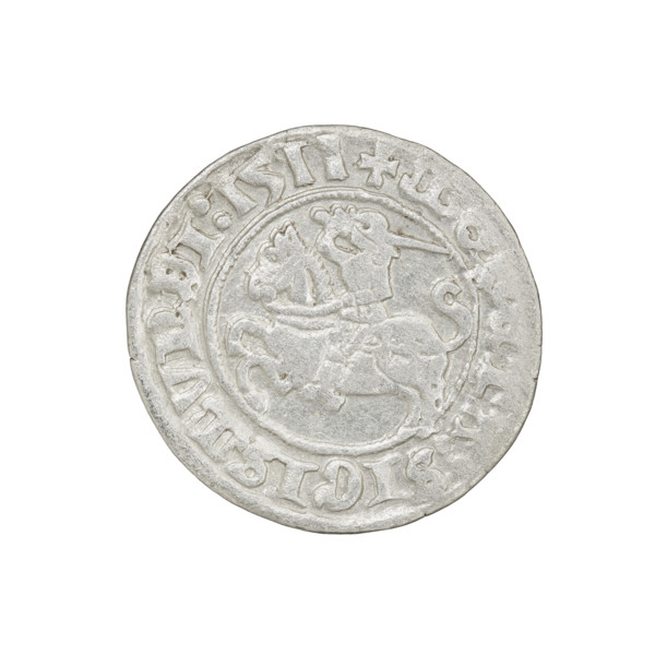 Lithuanian half-grosz, Sigismund I the Old (king of Poland; 1506–1548). Obverse: Pogon (Lithuanian