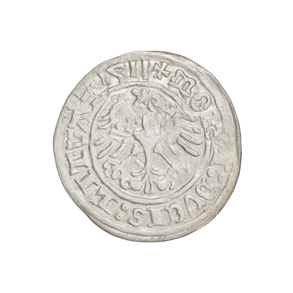 Lithuanian half-grosz, Sigismund I the Old (King of Poland; 1506–1548). Obverse: Pursuer (coat of