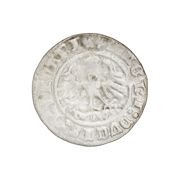 Lithuanian half-grosz, Sigismund I the Old (King of Poland; 1506–1548). Obverse: Pursuer (coat of