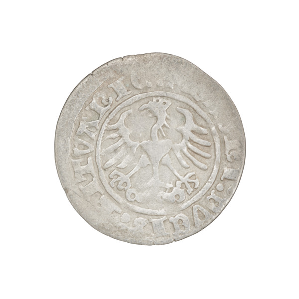 Lithuanian half-grosz, Sigismund I the Old (King of Poland; 1506–1548). Obverse: Pursuer turned