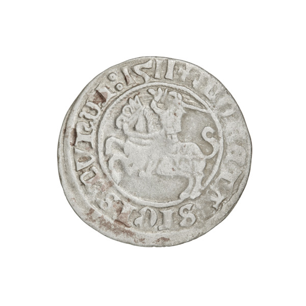 Lithuanian half-grosz, Sigismund I the Old (King of Poland; 1506–1548). Obverse: Pursuer (coat of