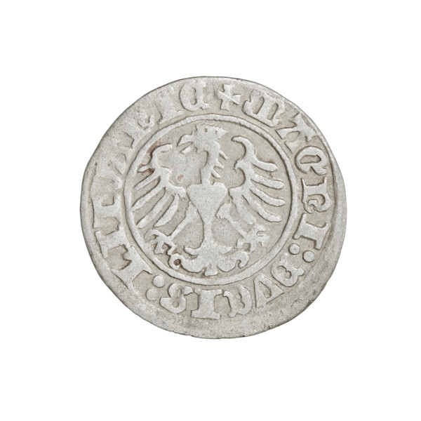 Lithuanian half-grosz, Sigismund I the Old (King of Poland; 1506–1548). Obverse: Pursuer (coat of