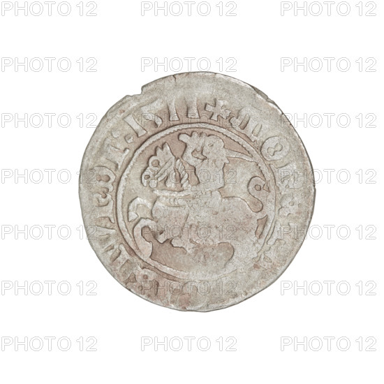 Lithuanian half-grosz, Sigismund I the Old (King of Poland; 1506–1548). Obverse: Pursuer turned