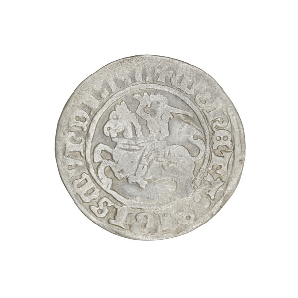 Lithuanian half-grosz, Sigismund I the Old (King of Poland; 1506–1548). Obverse: Pursuer (coat of