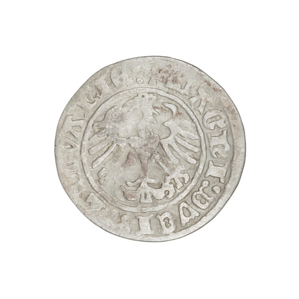 Lithuanian half-grosz, Sigismund I the Old (King of Poland; 1506–1548). Obverse: Pursuer (coat of