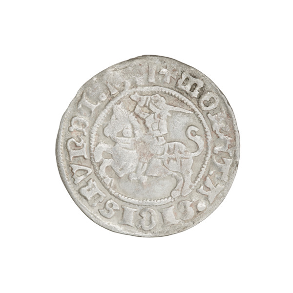 Lithuanian half-grosz, Sigismund I the Old (King of Poland; 1506–1548). Obverse: Pogon (Lithuanian