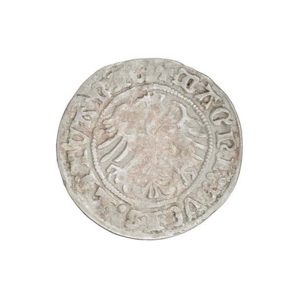 Lithuanian half-grosz, Sigismund I the Old (King of Poland; 1506–1548). Obverse: Pogon turned left;