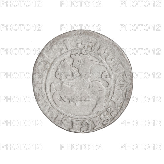 Lithuanian half-grosz, Sigismund I the Old (King of Poland; 1506–1548). Obverse: Pursuer turned