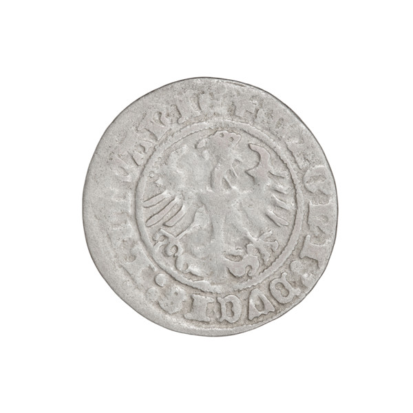 Lithuanian half-grosz, Sigismund I the Old (King of Poland; 1506–1548). Obverse: Pursuer turned