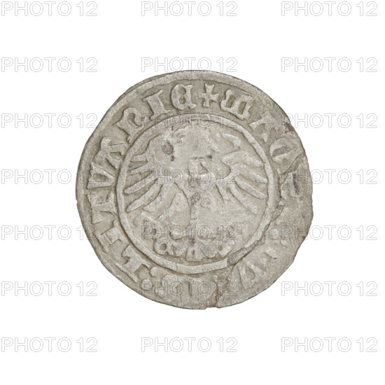 Lithuanian half-grosz, Sigismund I the Old (King of Poland; 1506–1548). Obverse: Pogon (mounted