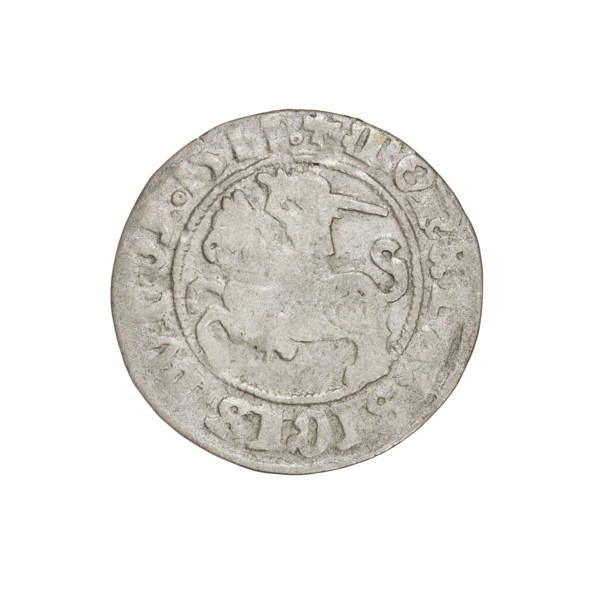 Lithuanian half-grosz, Sigismund I the Old (King of Poland; 1506–1548). Obverse: Pogon (Lithuanian