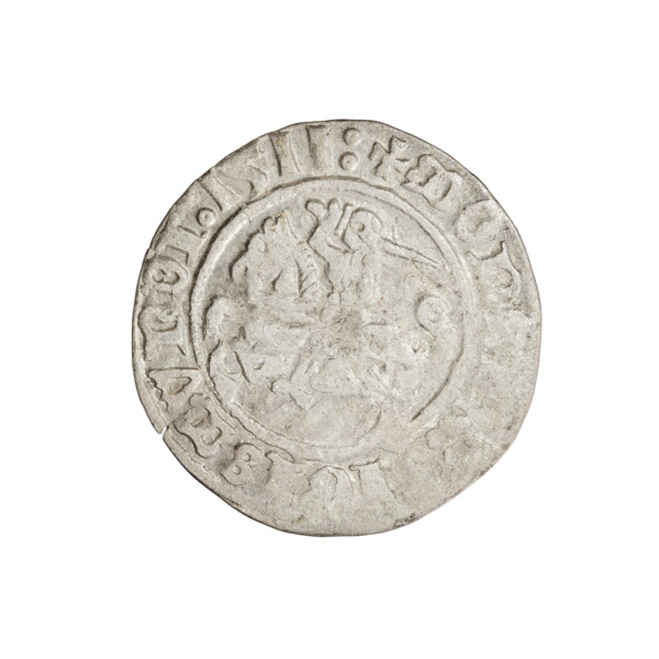 Lithuanian half-grosz, Sigismund I the Old (King of Poland; 1506–1548). Obverse: Pogon (Lithuanian