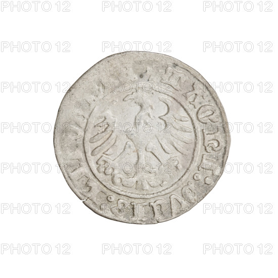 Lithuanian half-grosz, Sigismund I the Old (King of Poland; 1506–1548). Obverse: Pogon (Lithuanian